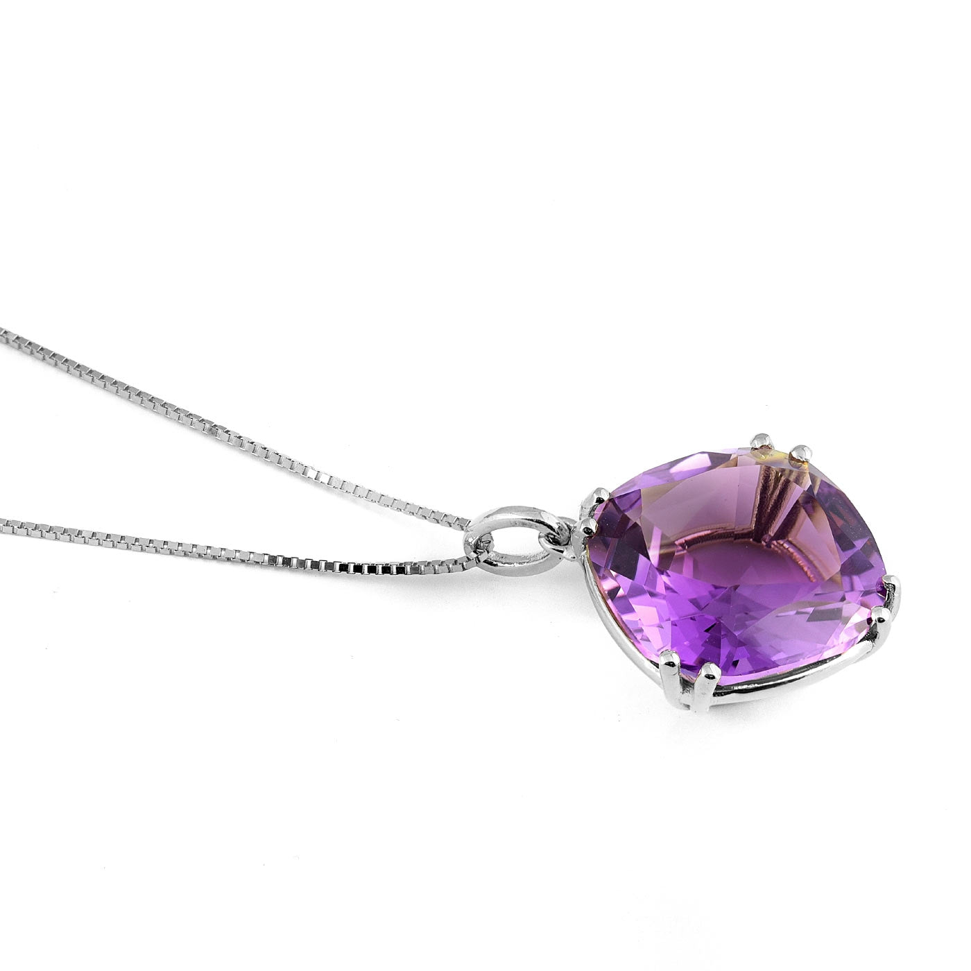 14K White Gold 18.36ct TGW Purple Amethyst One-of-a-Kind Pendant Necklace