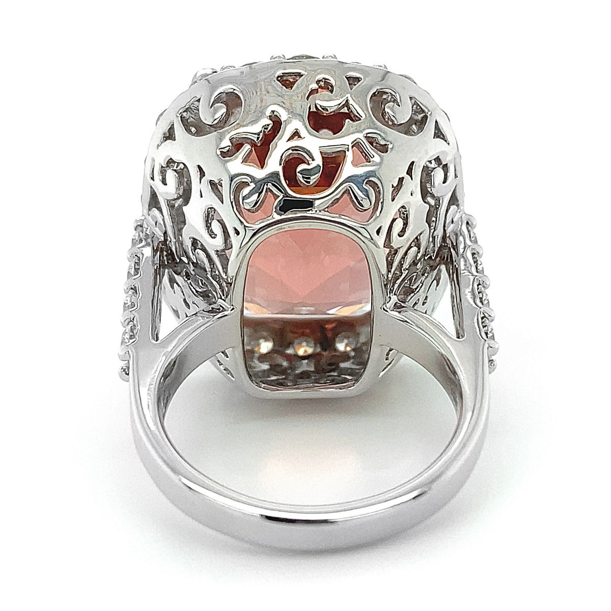 18K White Gold 39.6ct TGW Peach Tourmaline and Diamond Ring