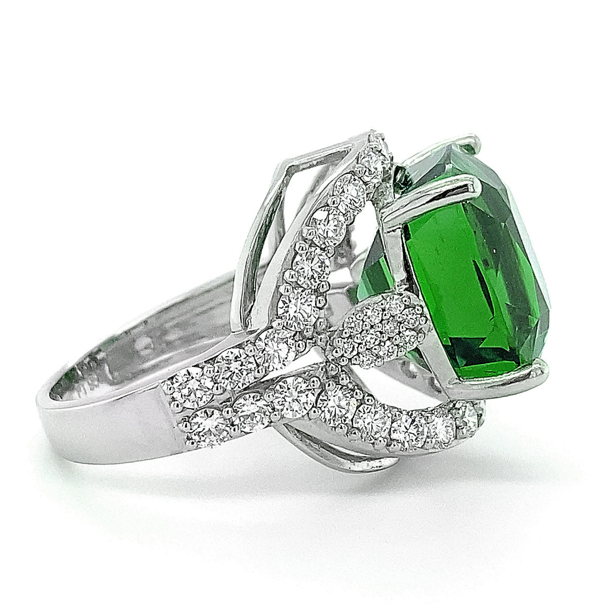 Platinum 16.01ct TGW Green Tourmaline and Diamond One-of-a-Kind Ring