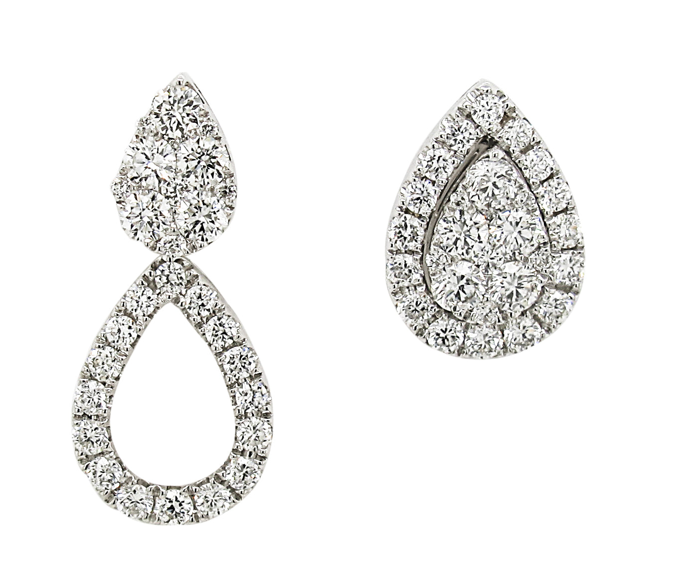 18k White Gold 3/4ct TDW White Diamond Pear Shape Mix-Match Stud Earrings