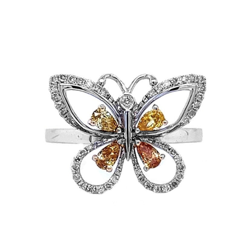 14k White Gold 0.54ct TDW Fancy Yellow and White Diamond Butterfly Ring