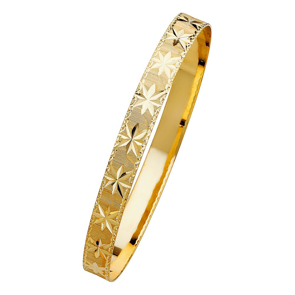 14k Yellow Gold 8mm Diamond-cut Starburst Bangle Bracelet - 8"