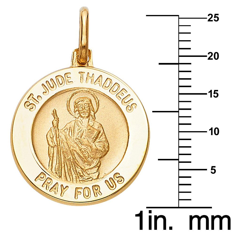 14k Yellow Gold Saint Jude Thaddeus Round Medallion with 1.6mm Rolo Chain