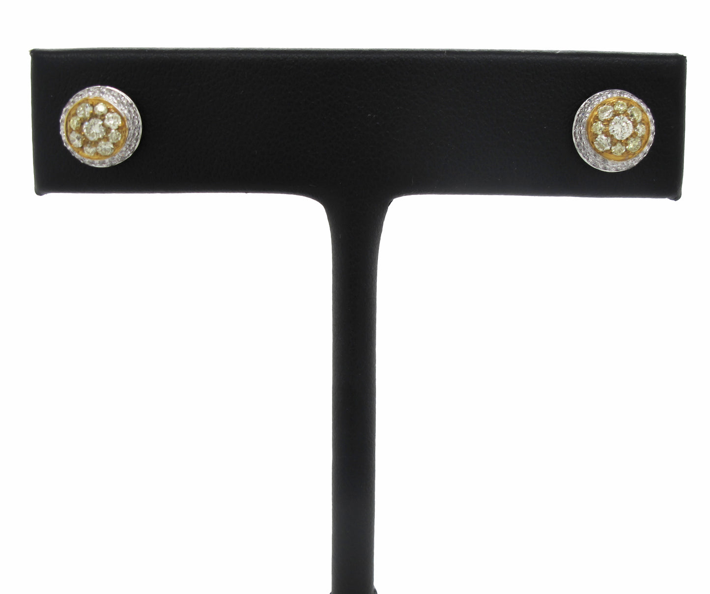 18k Two-tone Gold 5/8ct TDW Fancy Yellow and White Diamond Round Cluster Stud Earrings