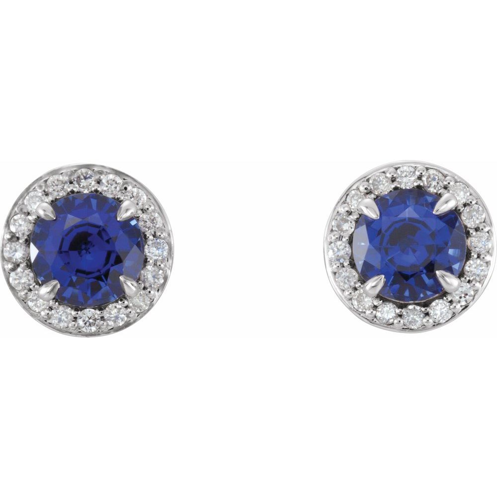 14k White Gold 5 mm Lab-Grown Blue Sapphire & 1/8 CTW Natural Diamond Earrings