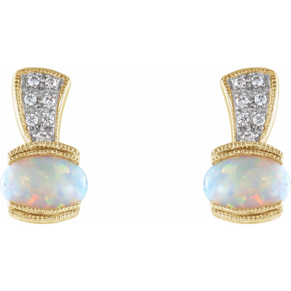 14k Yellow Gold Natural White Opal & .07 CTW Natural Diamond Earrings