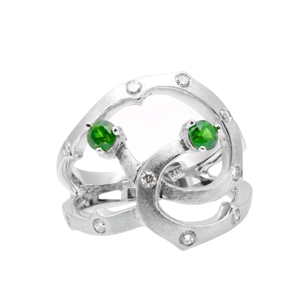 14K White Gold 0.73ct TGW Demantoid Garnet and White Diamonds One-of-a-Kind Ring