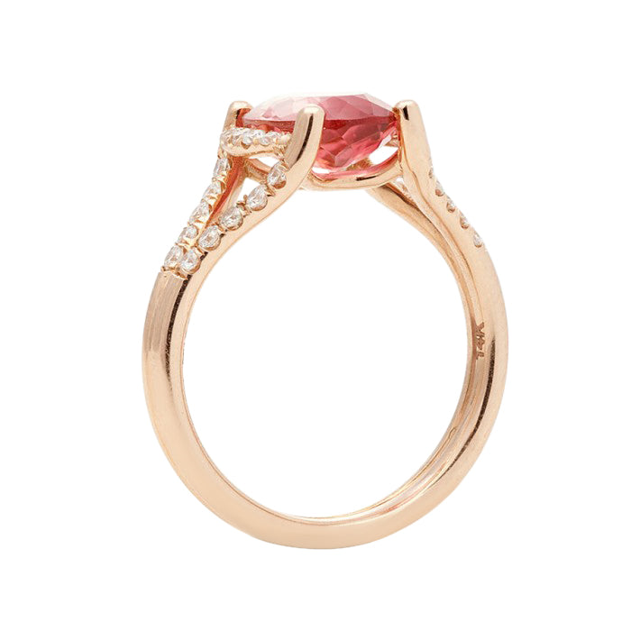 14k Rose Gold 2.61ct TGW Pink Tourmaline and White Diamond Ring