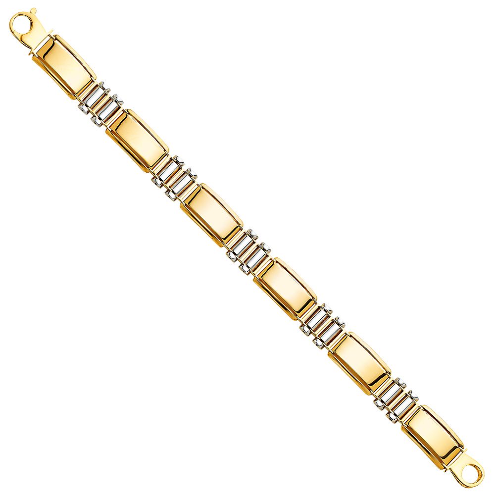 14K Two-tone Rectangular Link 8.5" Men's Bracelet
