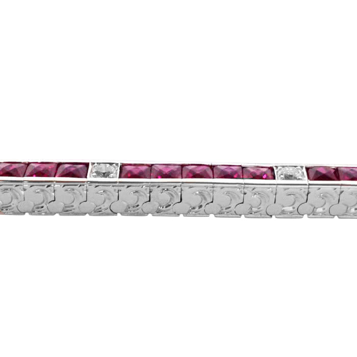 18k White Gold 7.25ct TGW Ruby and White Diamond Tennis Bracelet