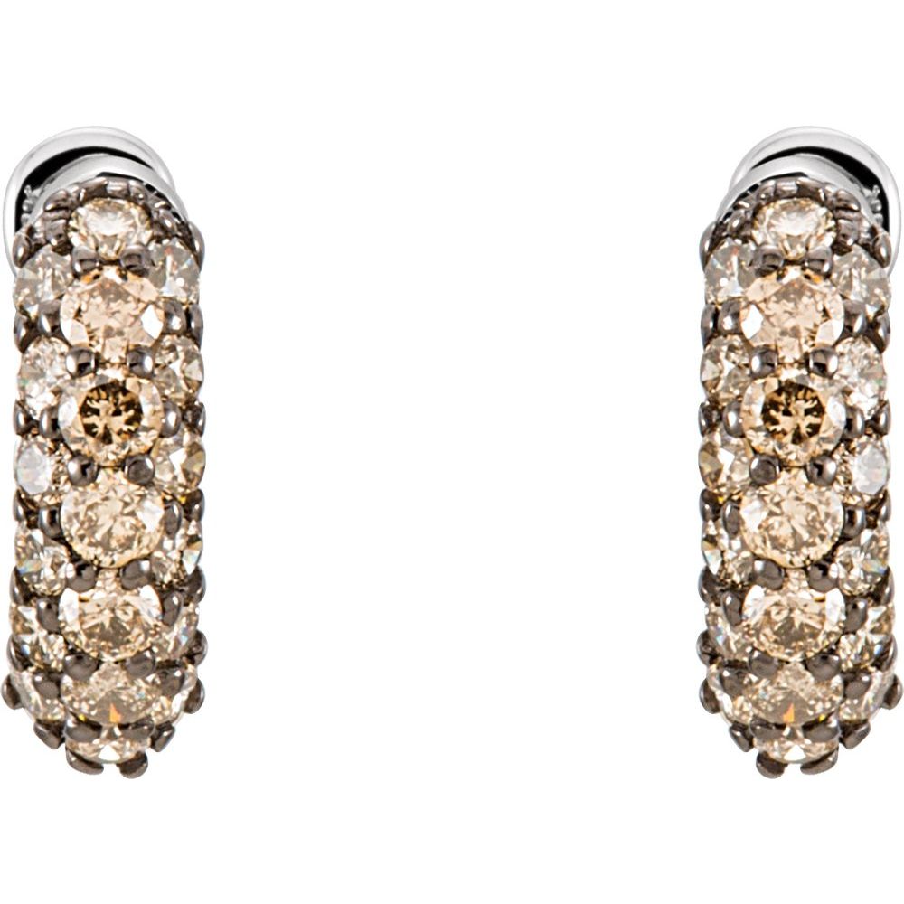 14k White Gold 5/8 CTW Natural Brown Diamond Hoop Earrings