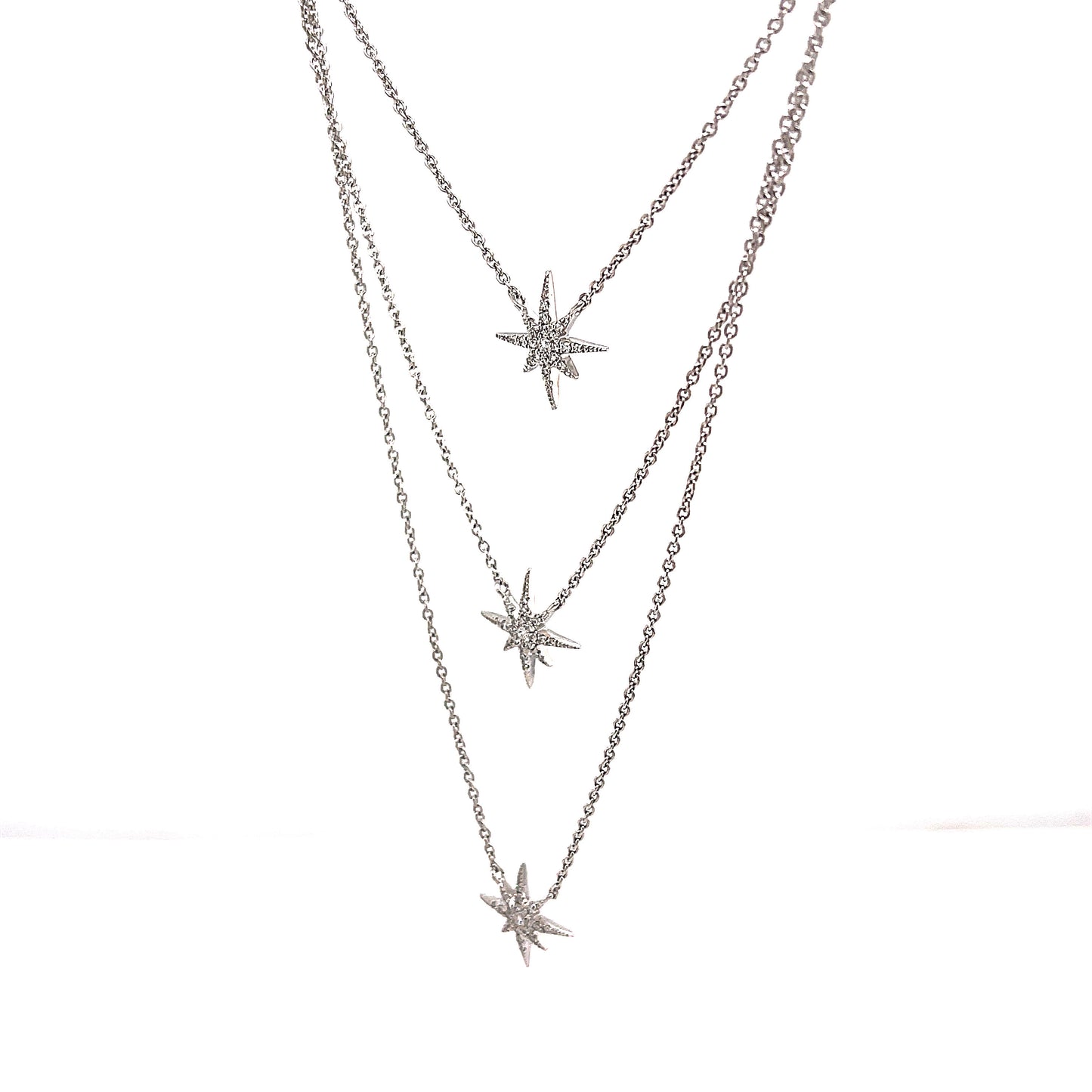 18K White Gold 0.21ct TDW White Diamond Layered Star Pendant Necklace