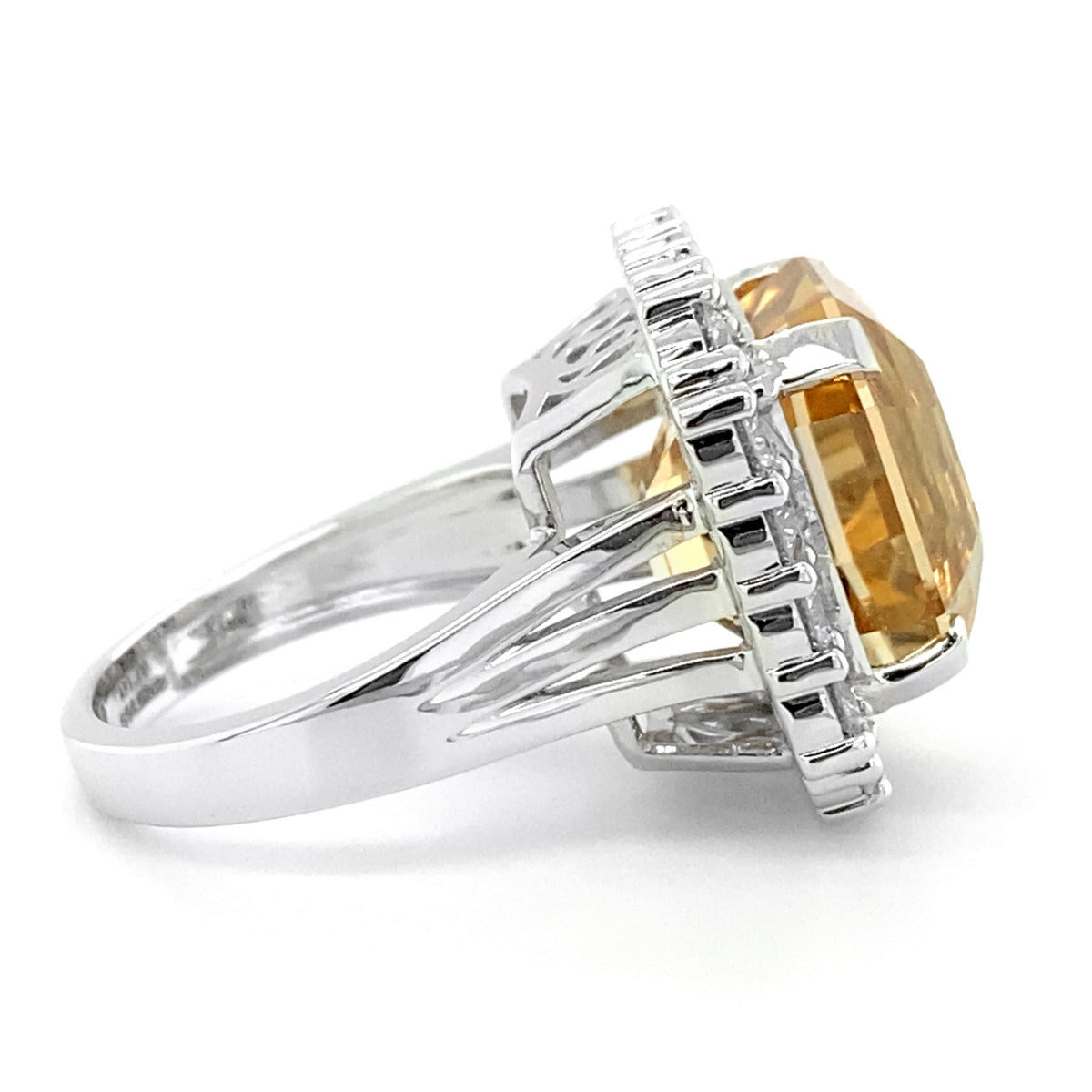 18K White Gold 16.42ct TGW Champagne Tourmaline and Diamond Ring