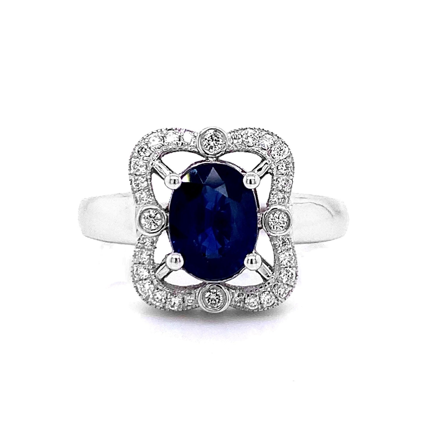 14k White Gold 1.92ct TGW Oval-shaped Blue Sapphire and White Diamond Anniversary Ring