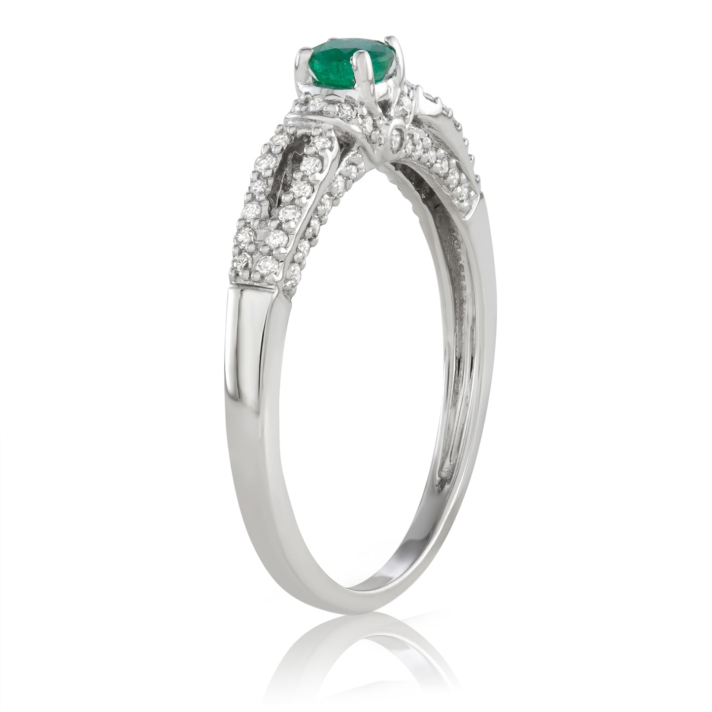 14K White Gold 0.50ct TW Emerald and White Diamond Engagement Ring