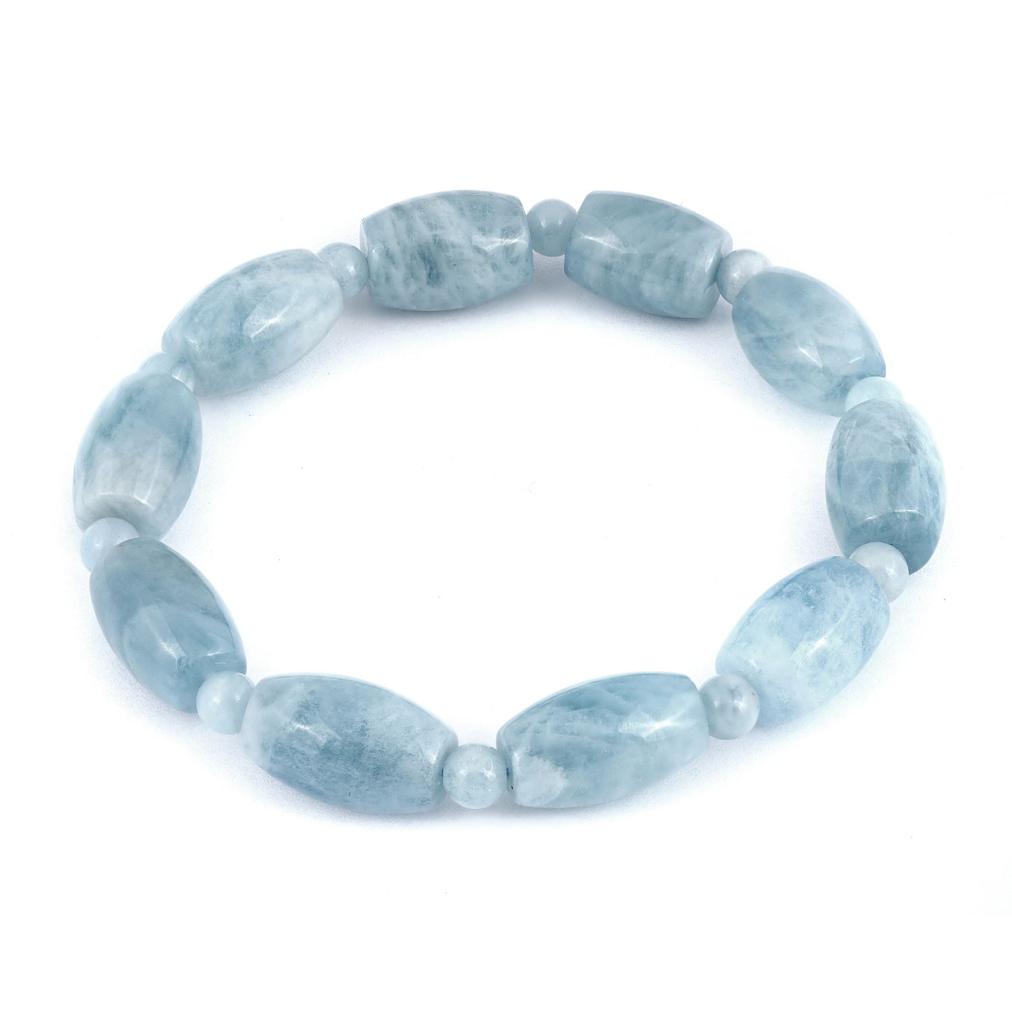Natural Aquamarine 170.70ct Barrel Shape Beaded Expandable Bracelet