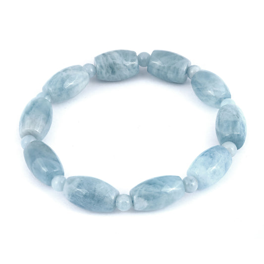 Natural Aquamarine 170.70ct Barrel Shape Beaded Expandable Bracelet