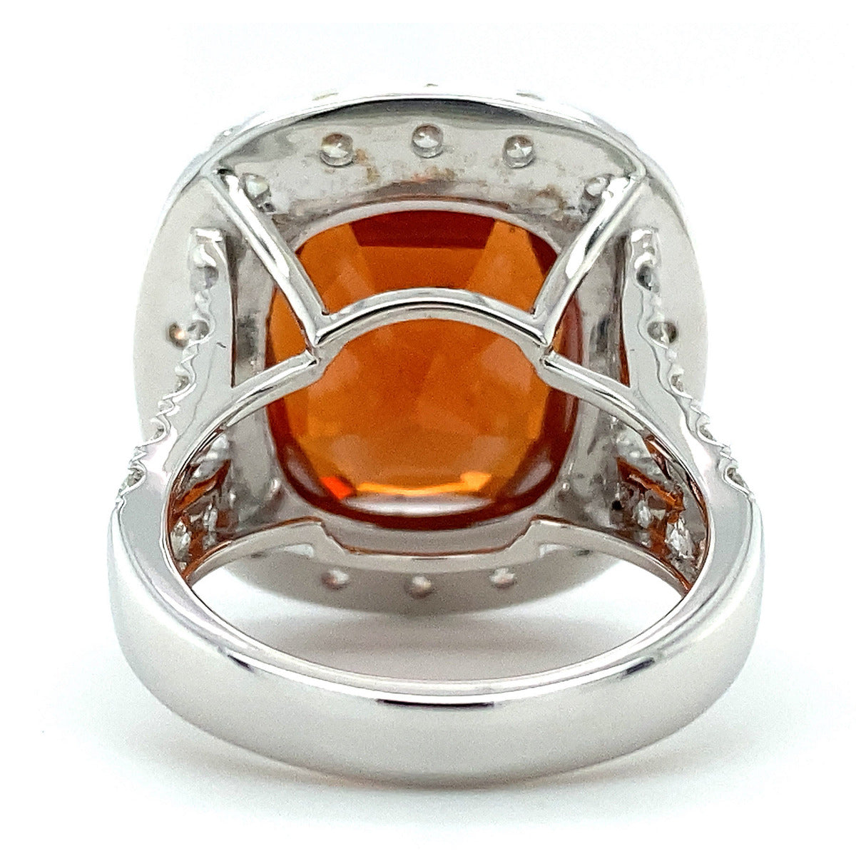 18K White Gold 21.7ct TGW Orange Spessartite Garnet and Diamond Ring