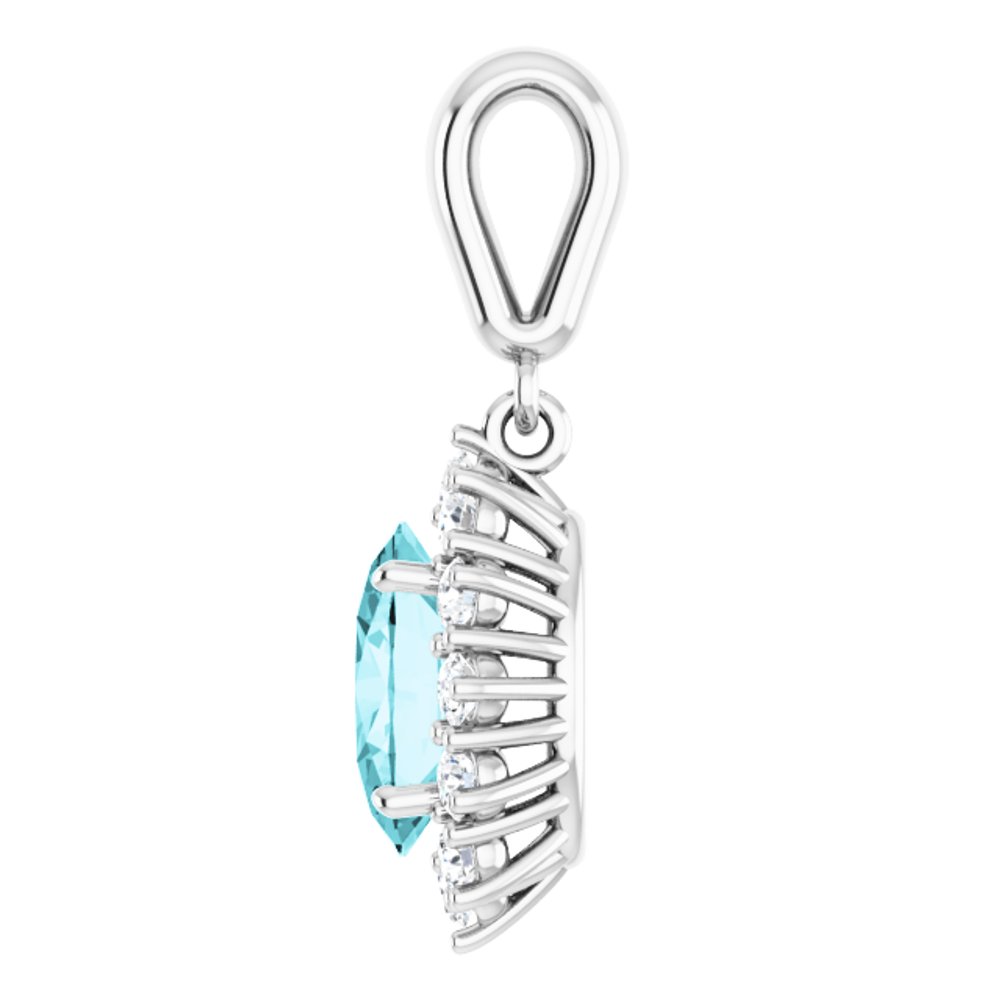 14k White Gold Natural Blue Zircon & 1/3 CTW Natural Diamond Pendant