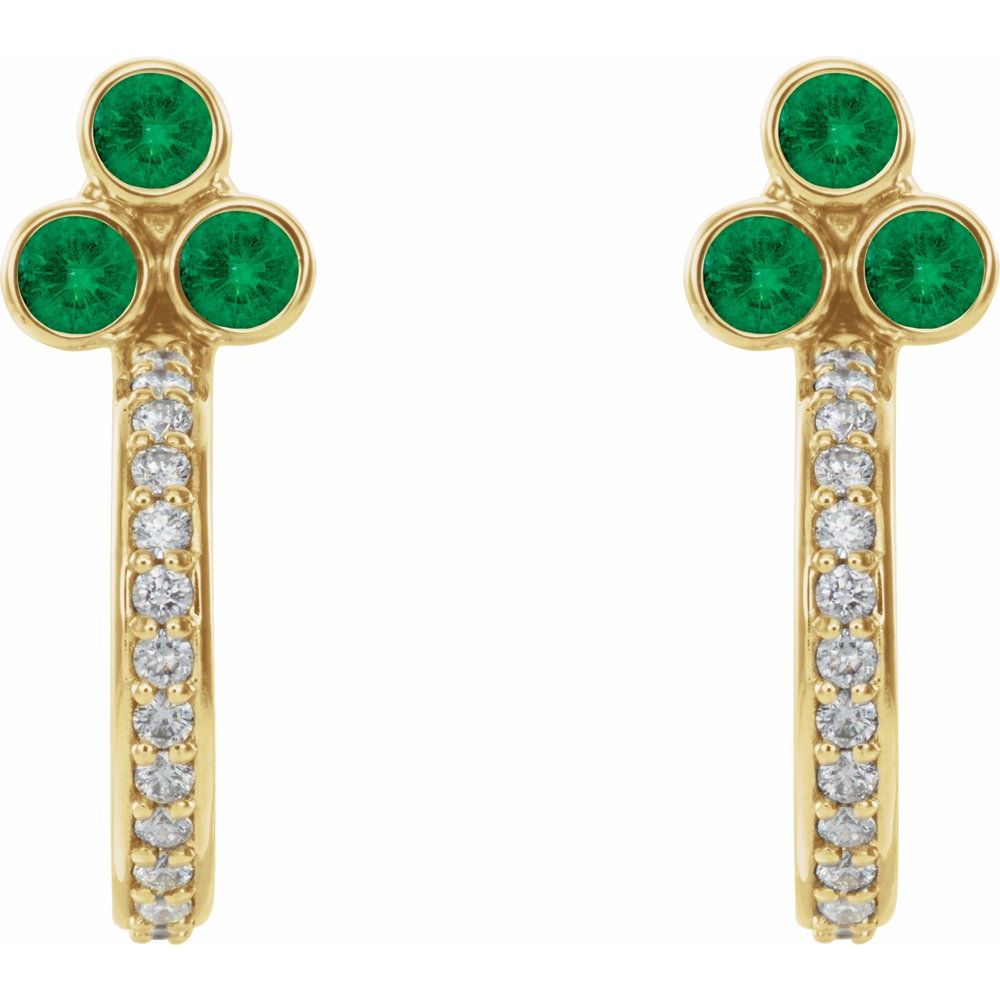 14k Yellow Gold Natural Emerald & 1/4 CTW Natural Diamond J-Hoop Earrings