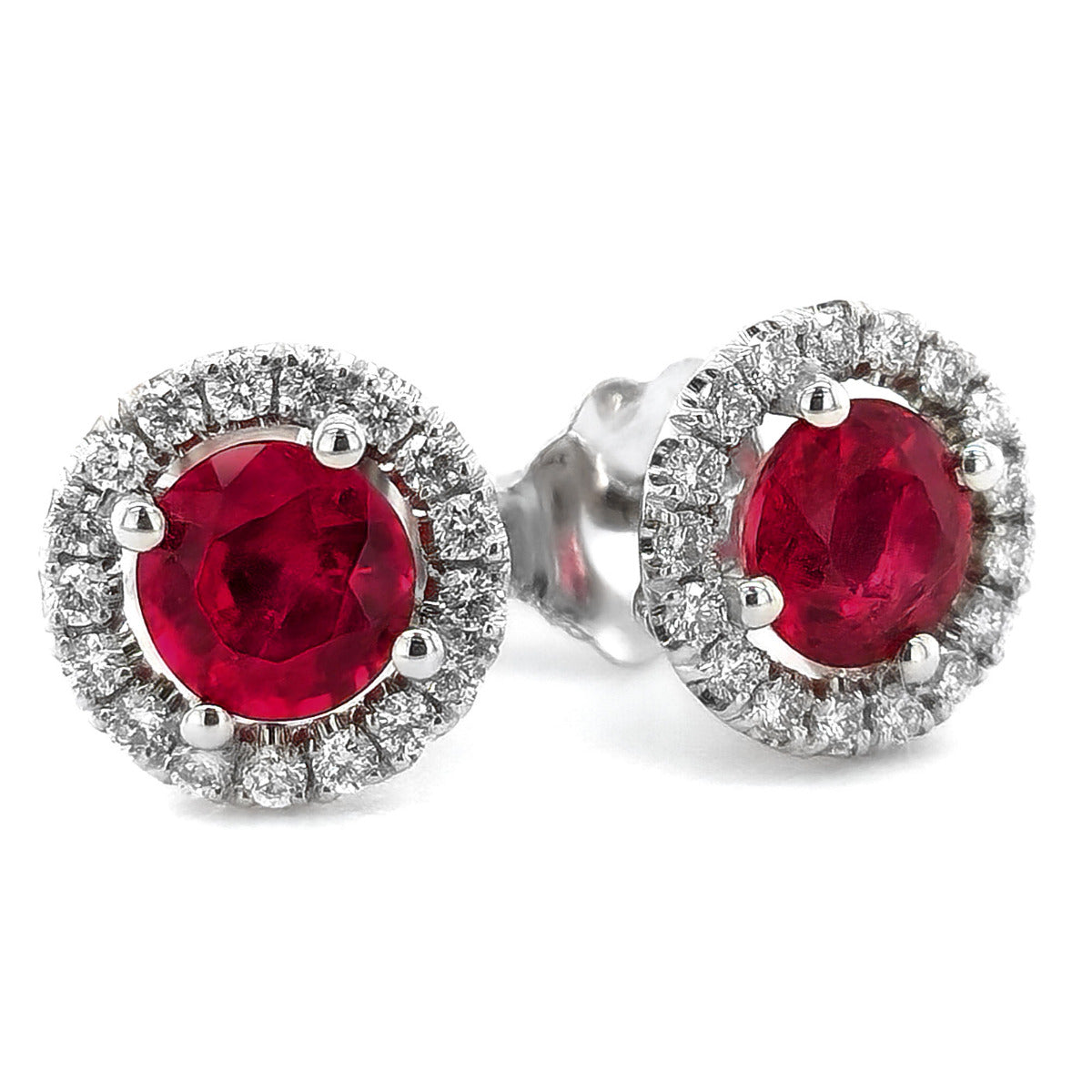 14K White Gold 1.2ct TGW Red Ruby and Diamond One-of-a-Kind Earrings