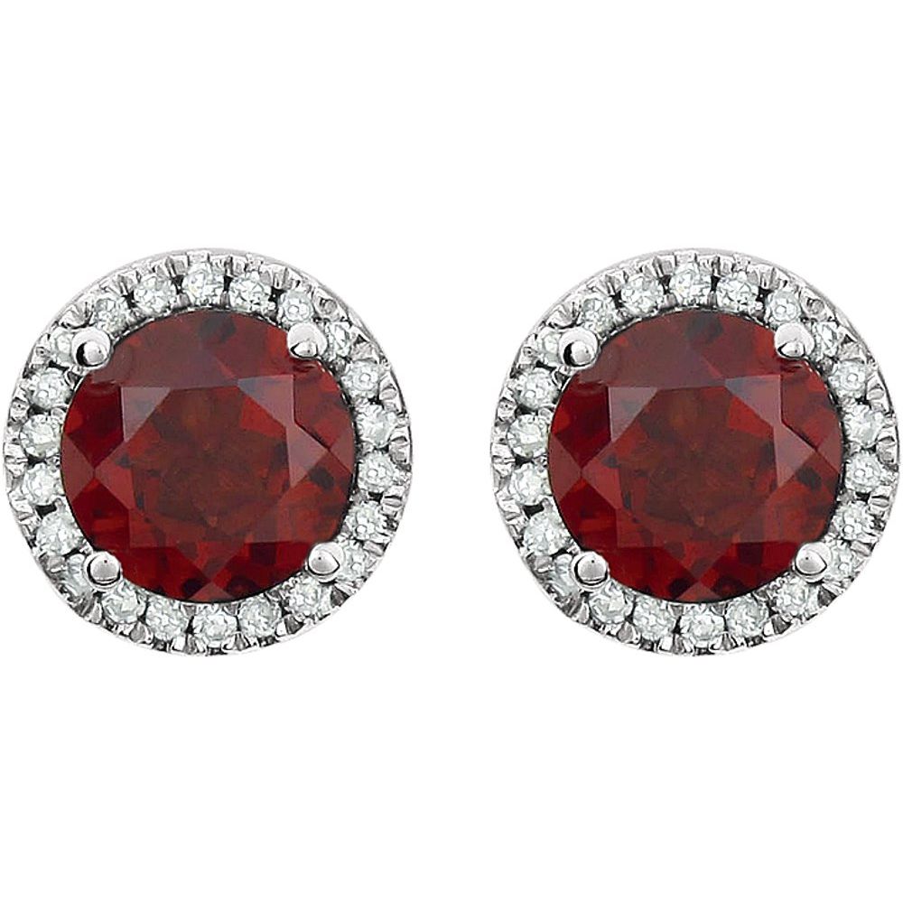 14k White Gold Natural Mozambique Garnet & 1/8 CTW Natural Diamond Earrings
