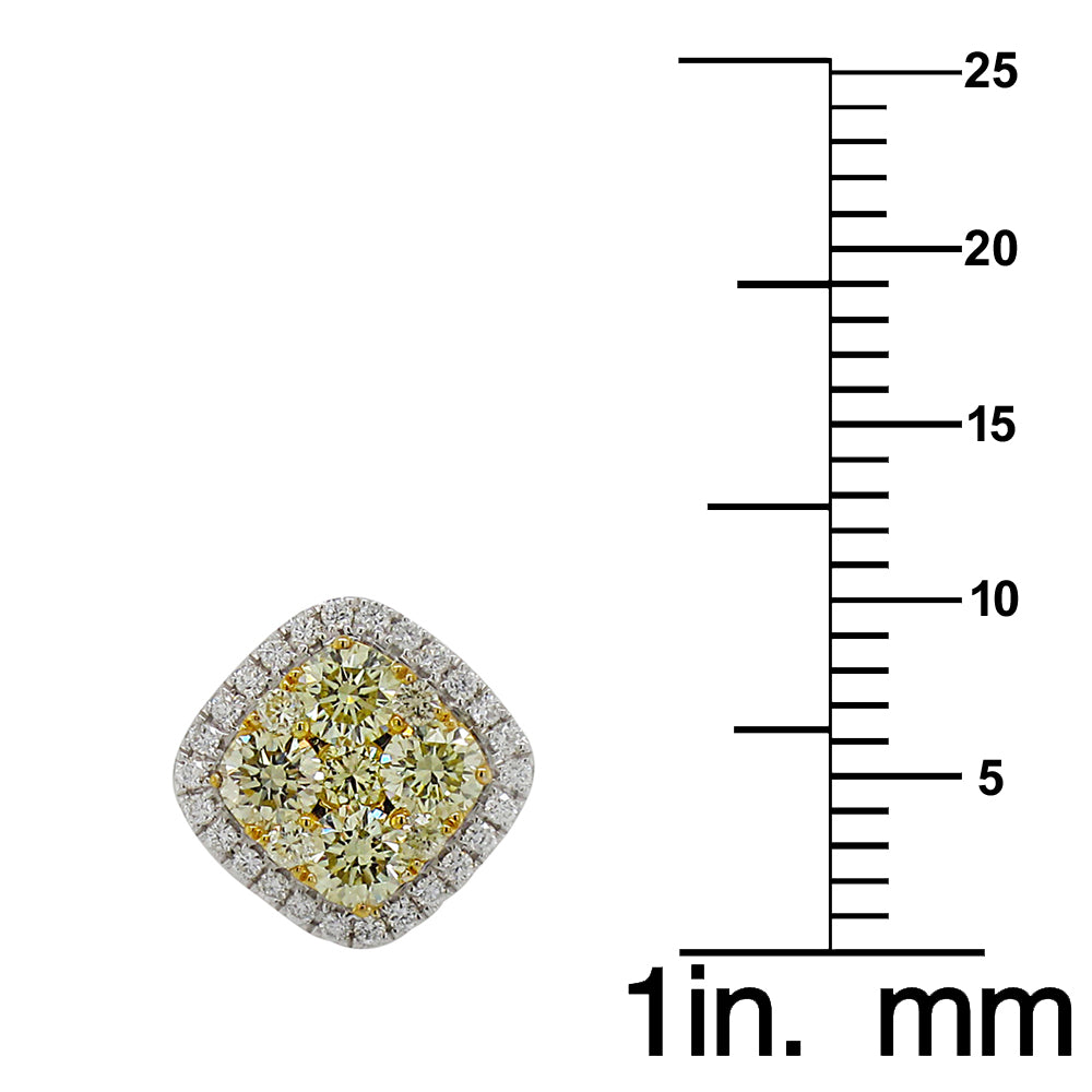 18k Two-tone Gold 7/8ct TDW Fancy Yellow and White Diamond Square Cluster Pendant Neckalce