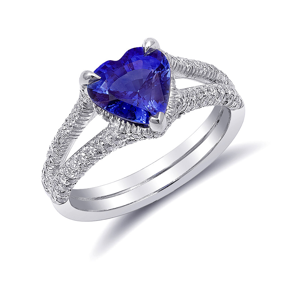 Platinum 2.59 ct TGW Heart-Shaped Blue Sapphire and White Diamond Engagement Ring