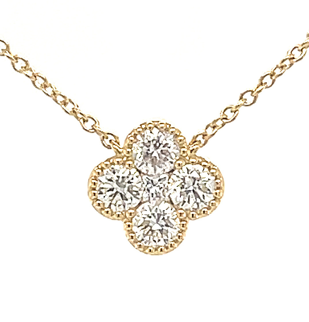 18k Yellow Gold 0.49ct TDW White Diamond Clover Pendant Necklace