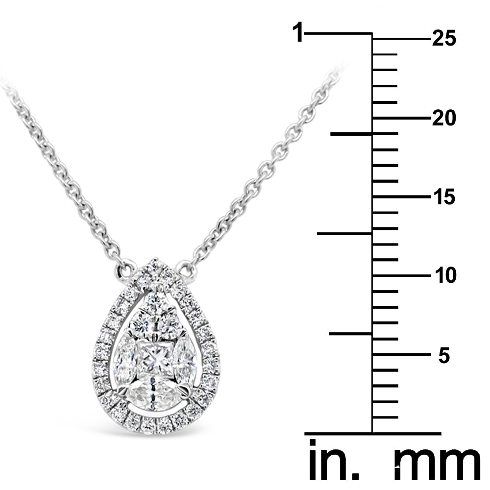 18k White Gold 1/2ct White Diamond Pear Shape Cluster Pendant Necklace