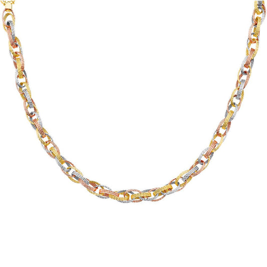 14K Tri-Tone Gold Ladies Diamond-cut Oval Link 18" Necklace