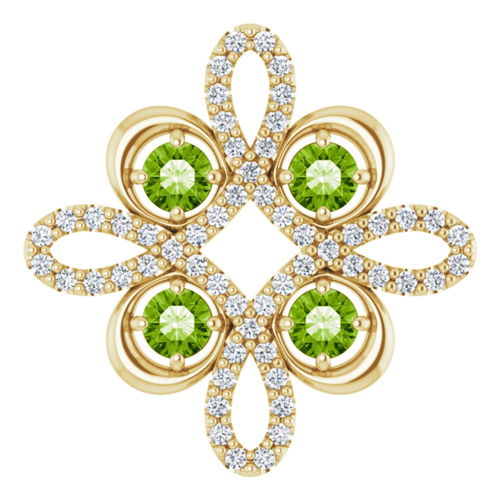 14k Yellow Gold Natural Peridot & 1/8 CTW Natural Diamond Clover Pendant