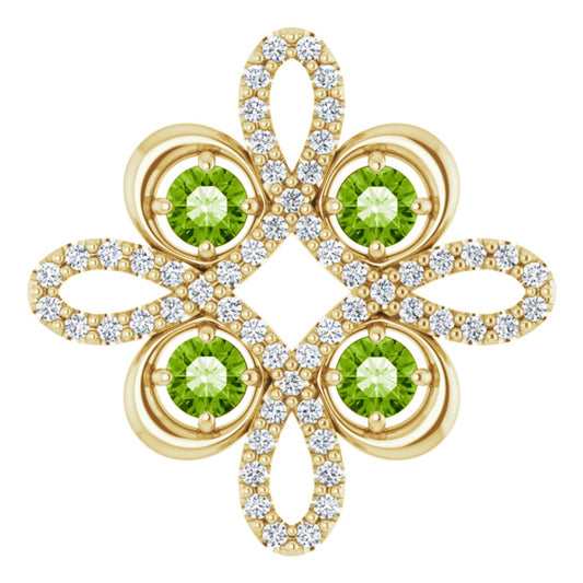 14k Yellow Gold Natural Peridot & 1/8 CTW Natural Diamond Clover Pendant