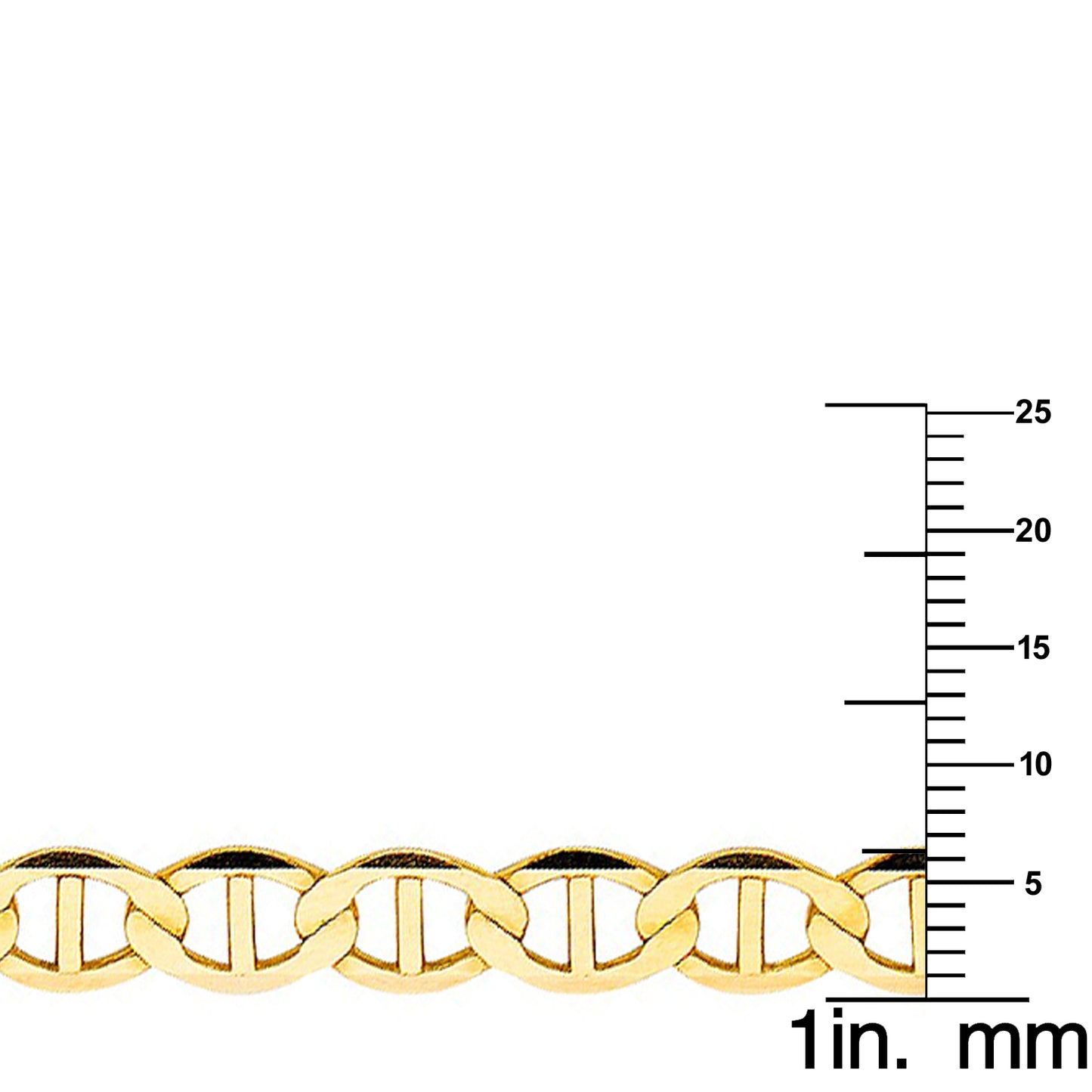14k Yellow Gold 6.5mm Wide Flat Mariner Chain 8" Men's Bracelet
