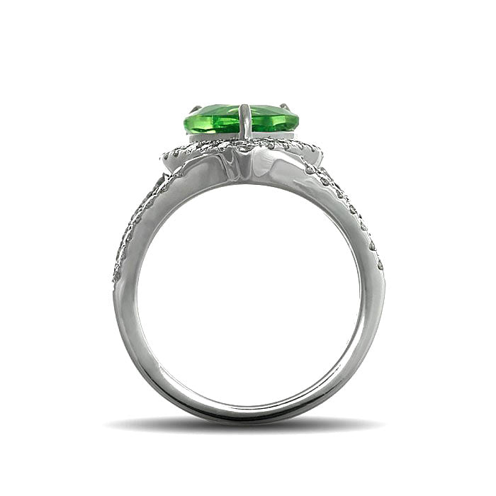 14k White Gold 3.6ct TGW Green Tsavorite and White Diamond Ring