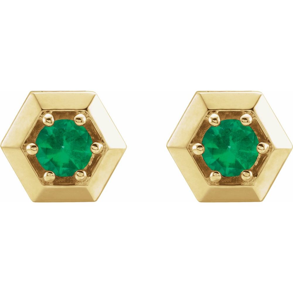 14k Yellow Gold Natural Emerald Geometric Earrings