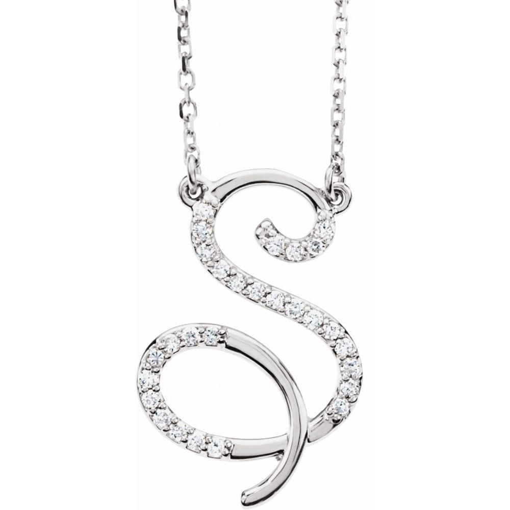 Unisex 14K White Gold 1/8 CTW White Diamond Natural Diamond Initial Necklace Initial S Pendant Necklace