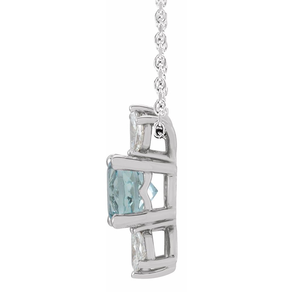 14k White Gold Natural Aquamarine & 1/5 CTW Natural Diamond 16-18" Necklace