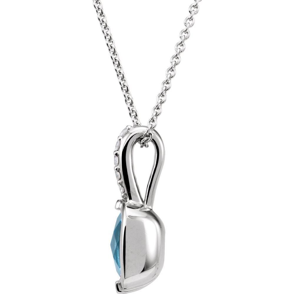 14k White Gold Natural Swiss Blue Topaz & .05 CTW Natural Diamond 18" Necklace