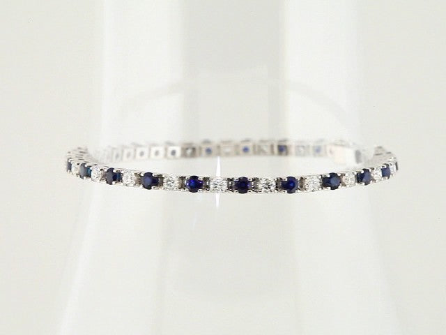 14k White Gold Natural Blue Sapphire & 2 3/8 CTW Natural Diamond Line 7" Bracelet