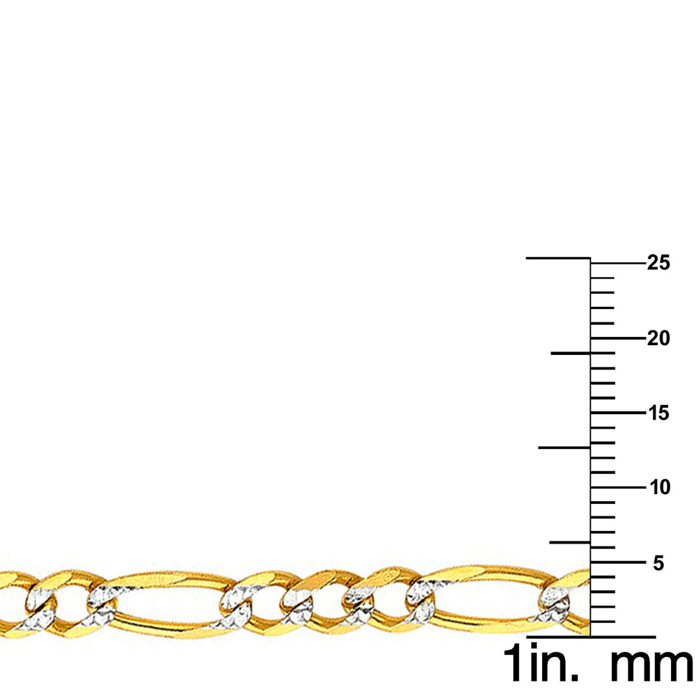 14k Two-tone Gold 4.7mm Regular White Pave 3+1 Figaro Unisex Chain Necklace