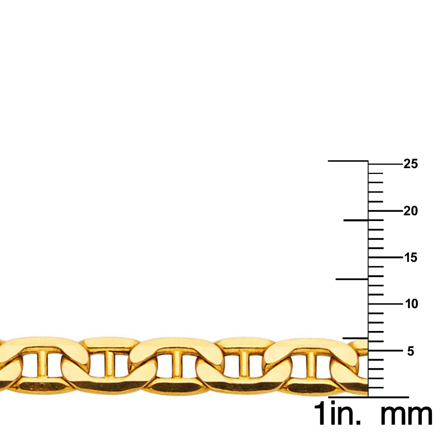 14k Yellow Gold 6.2mm Wide Hollow Mariner Chain 8" Bracelet