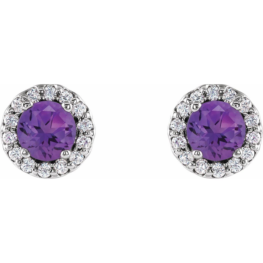 14k White Gold 6 mm Natural Amethyst & 1/8 CTW Natural Diamond Earrings