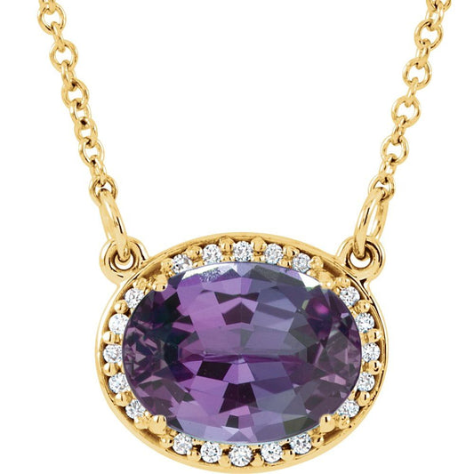 14k Yellow Gold Lab-Grown Alexandrite & .05 CTW Natural Diamond 16.5" Necklace