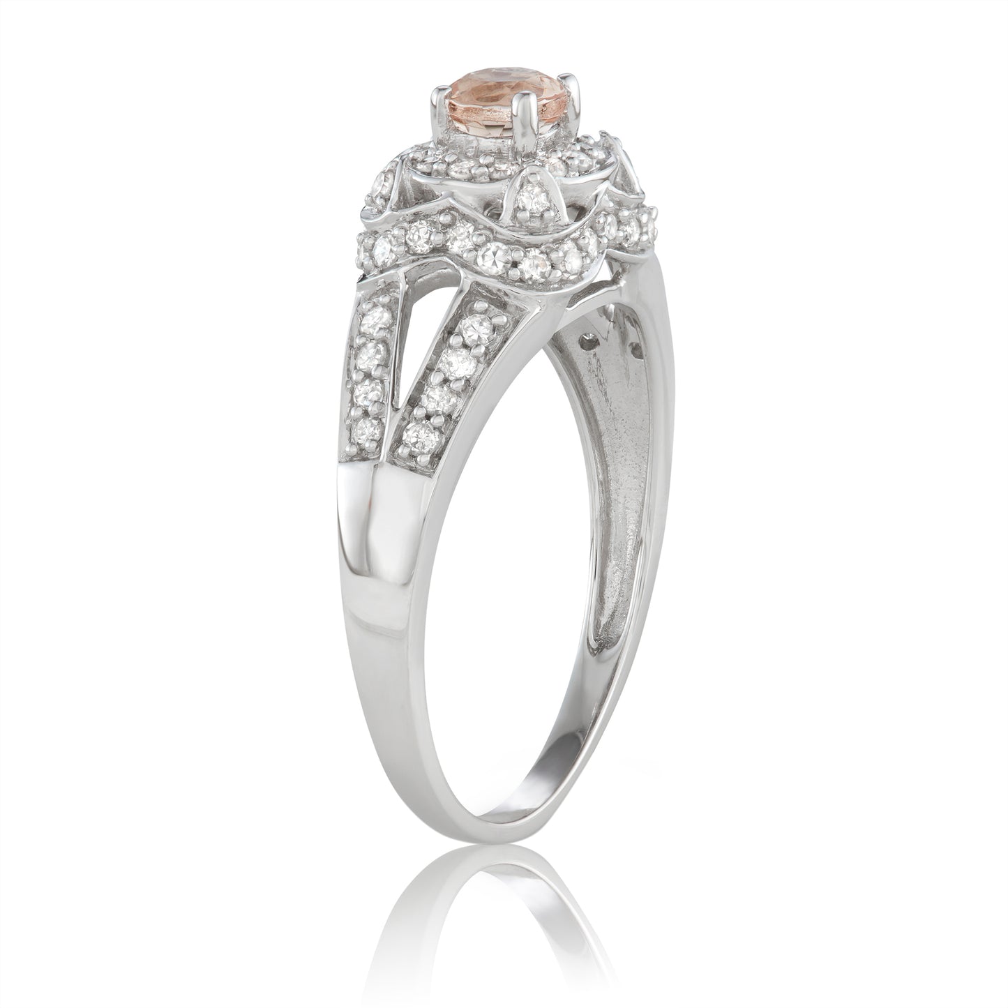 14K White Gold 1.00ct TW Morganite and White Diamond Engagement Ring