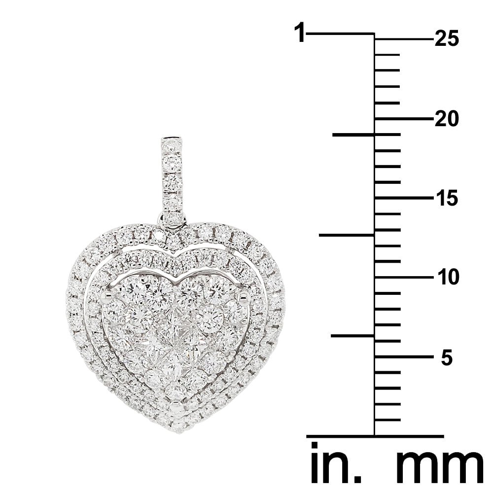 18k White Gold 7/8ct White Diamond Cluster Heart Pendant Necklace