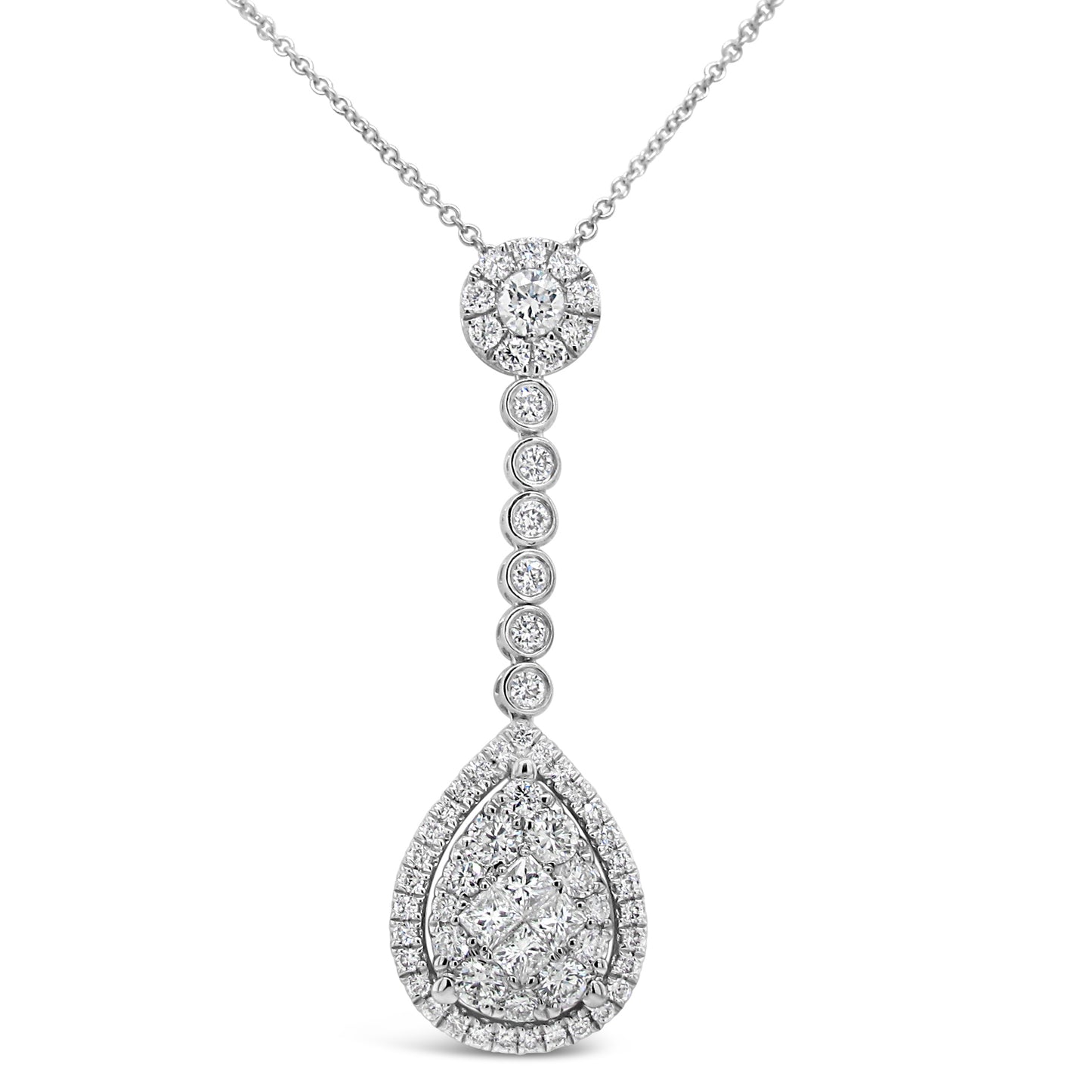 18k White Gold 7/8ct TDW White Diamond Dangling Pear Cluster Pendant Necklace