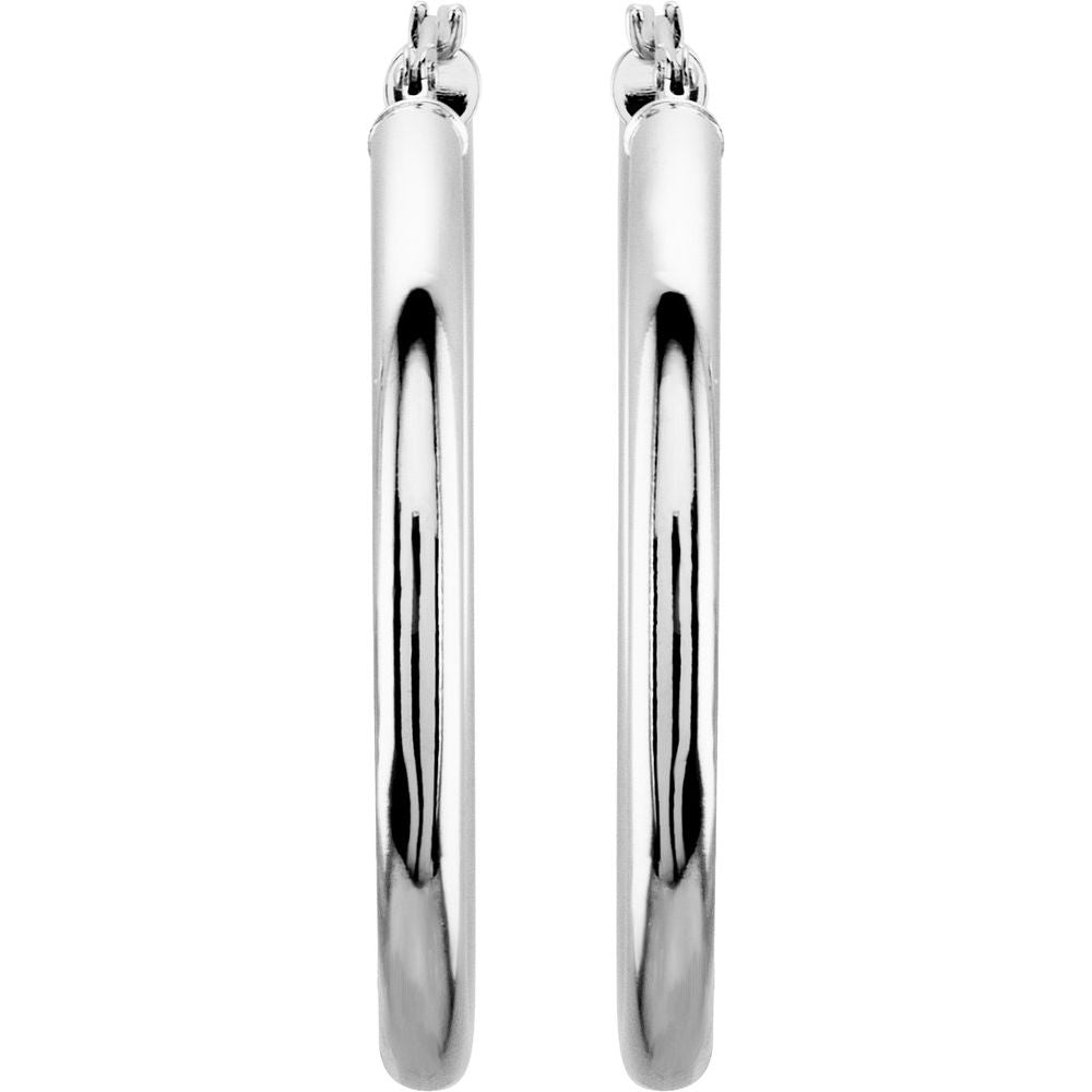 14K White Gold 35 mm Tube Hoop Earrings