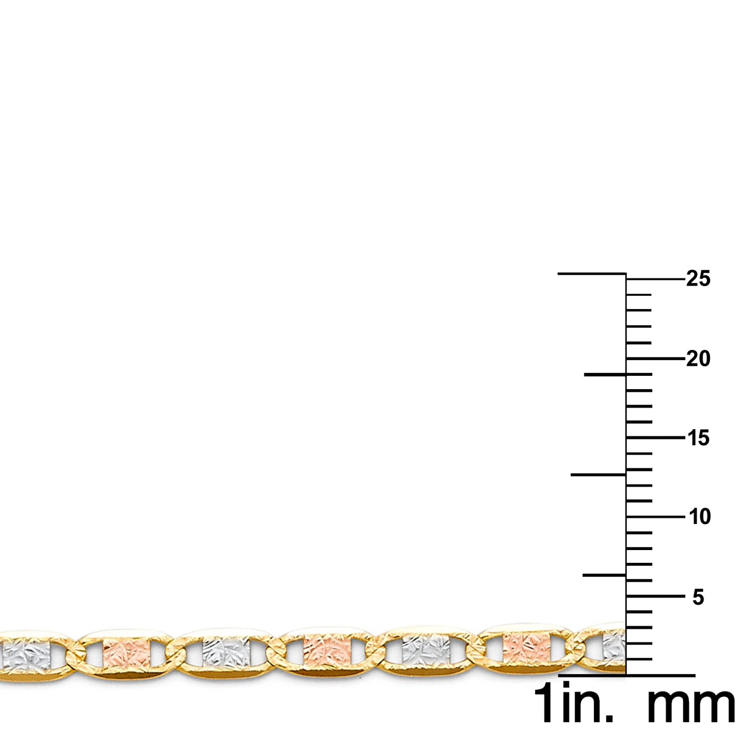 14k Tri-tone Gold 3.3mm Basic Valentino Unisex Chain Bracelet