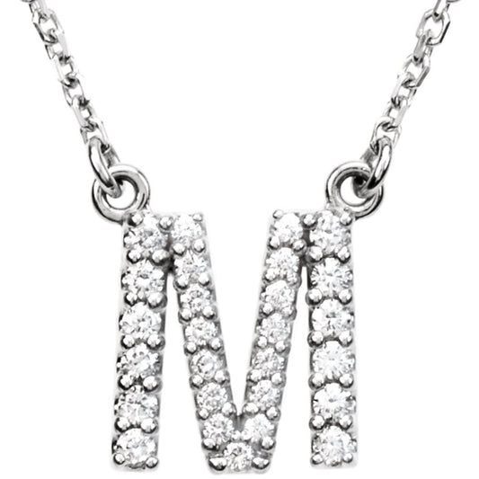 Unisex 14K White Gold 1/6 CTW White Diamond Natural Diamond Initial M Pendant Necklace